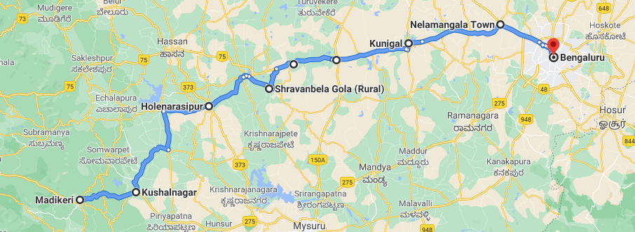 Coorg to Bangalore Via NH 75