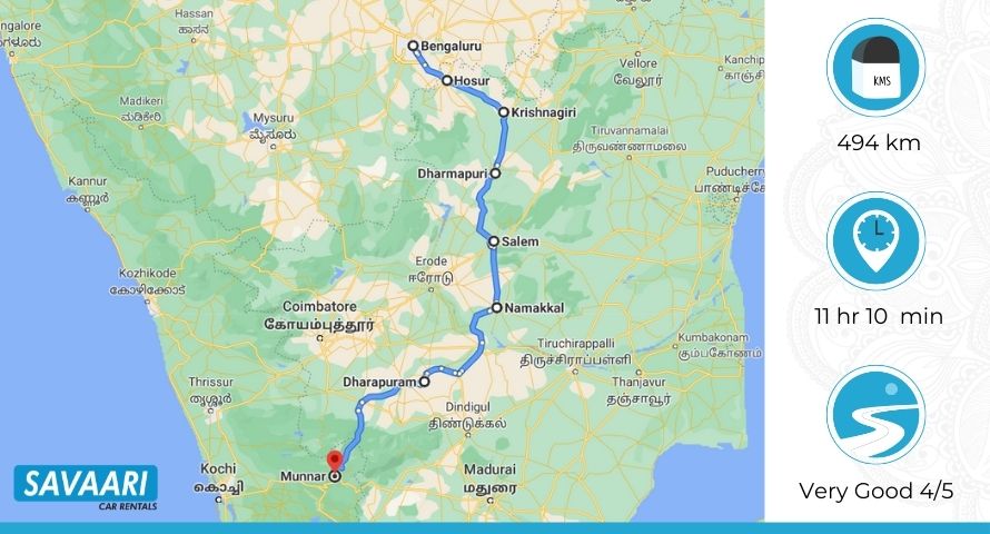 Bangalore to Munnar via NH 44 & Darapuram Road