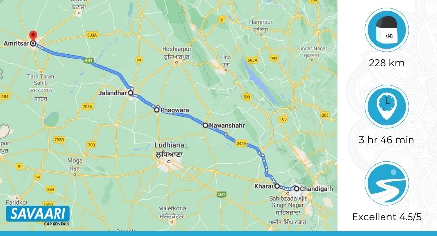 Chandigarh to Amritsar best route
