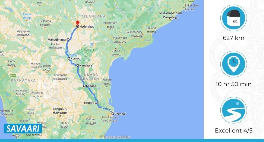 Chennai to Hyderabad by Road Map