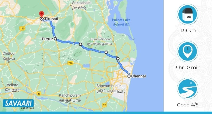 Chennai to Tirupati by Road Map