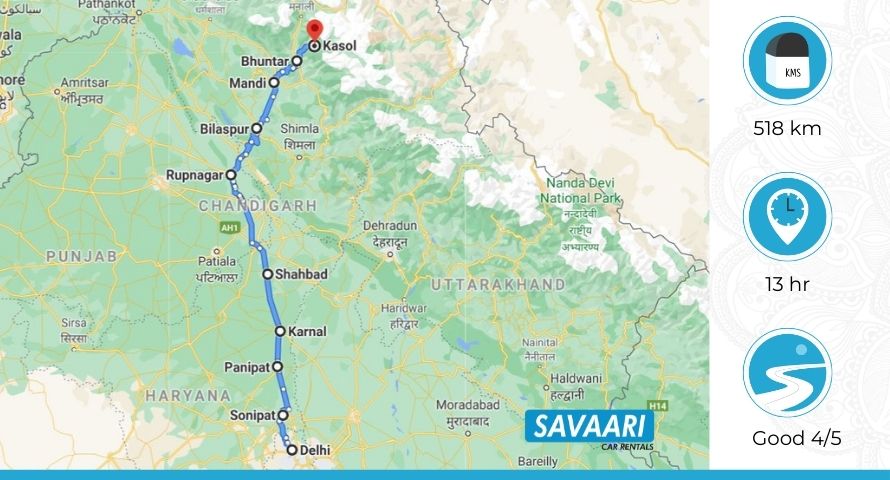 Delhi Kasol Route1