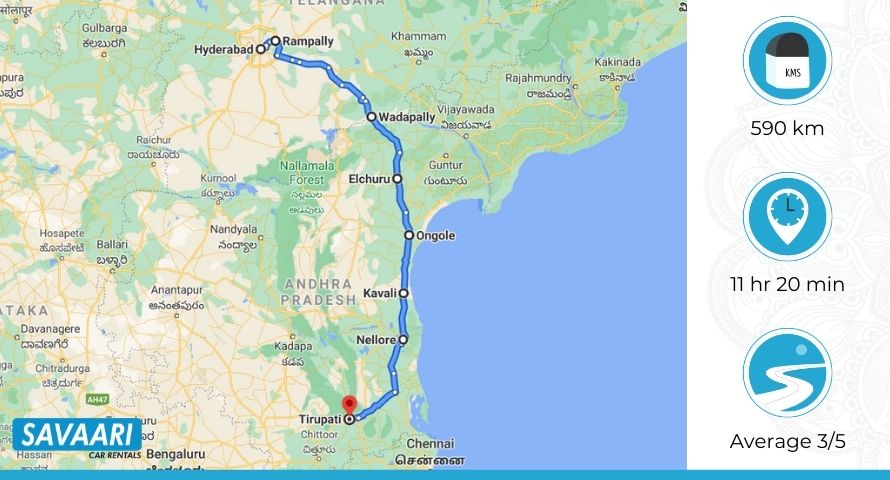 Hyderabad to Tirupati route 2