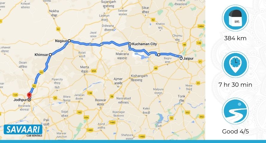 Jaipur to Jodhpur Map