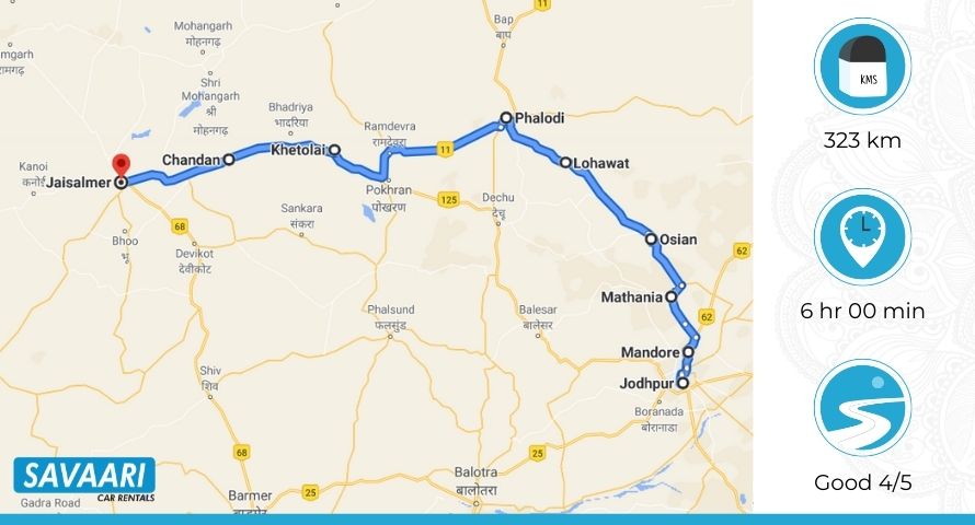 Jodhpur to Jaisalmer by Road Map 02