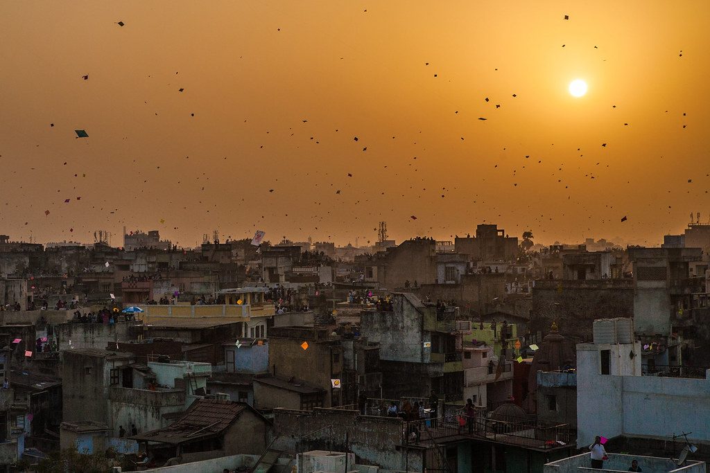 Kites in Ahmedabad during Uttarayan