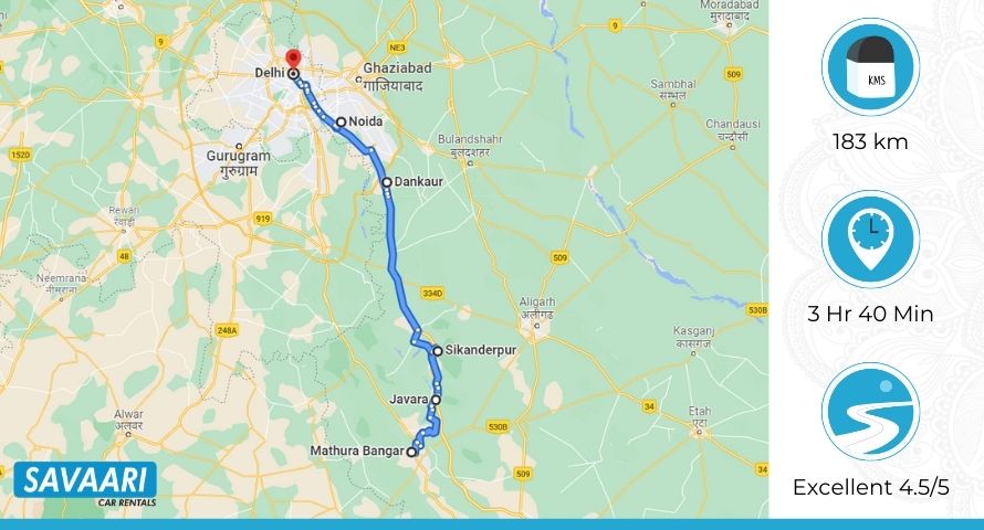 Mathura to Delhi Route 1
