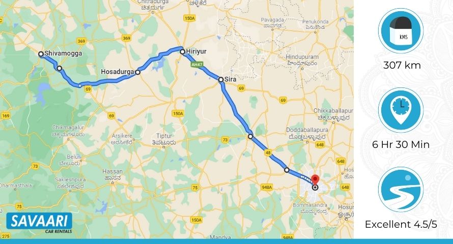 Shimoga to Bangalore Route 1