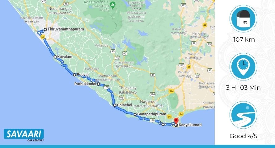 Trivandrum to Kanyakumari via SH 179