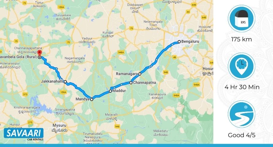 Bangalore to Shravanabelagola via Mysore Road and NH275