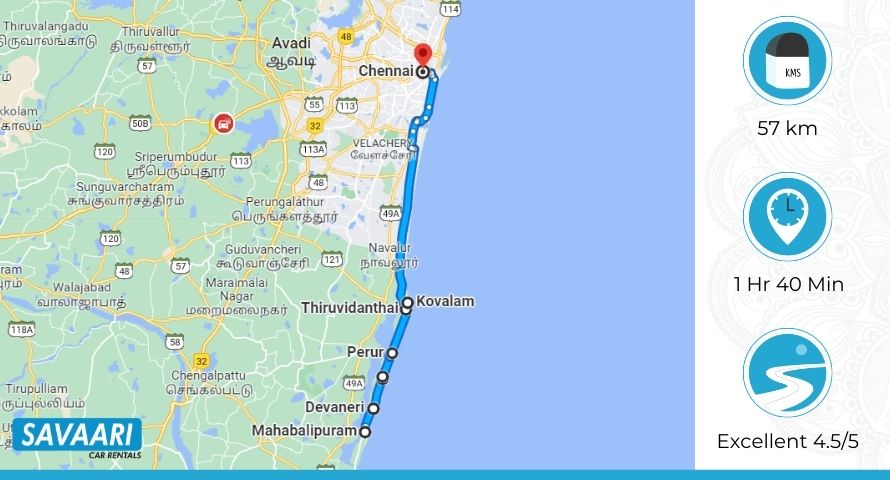 Mahabalipuram to Chennai route 1