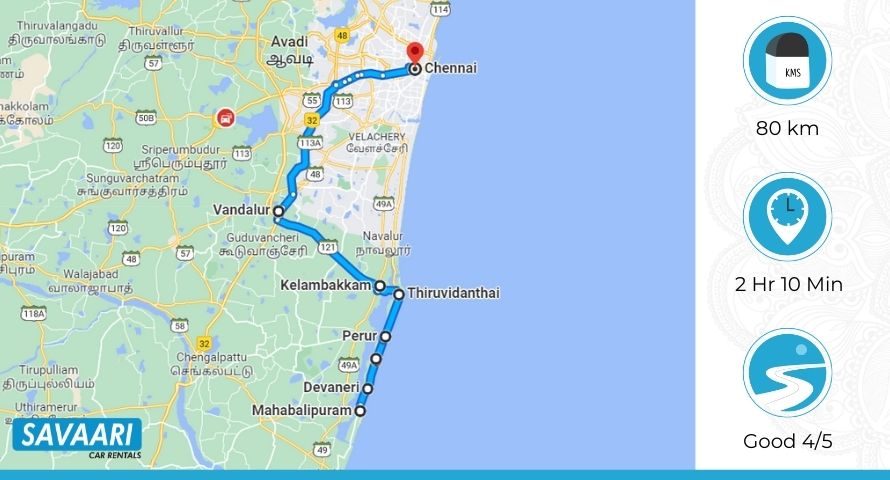 Mahabalipuram to Chennai route 2