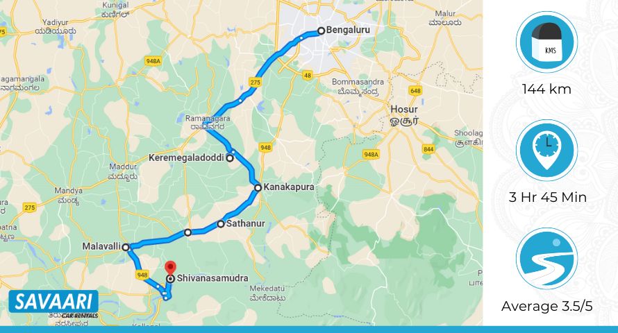 Bangalore to Shivanasamudra via NH 948 & NH 948A
