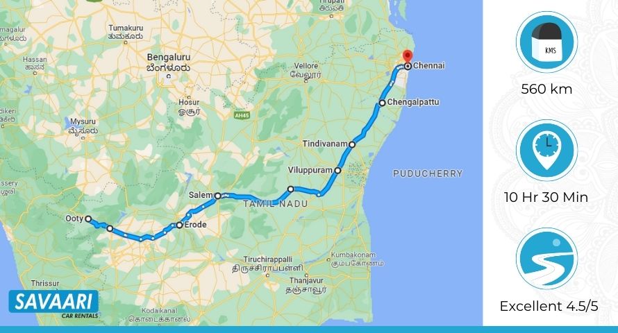 Ooty to Chennai route 1
