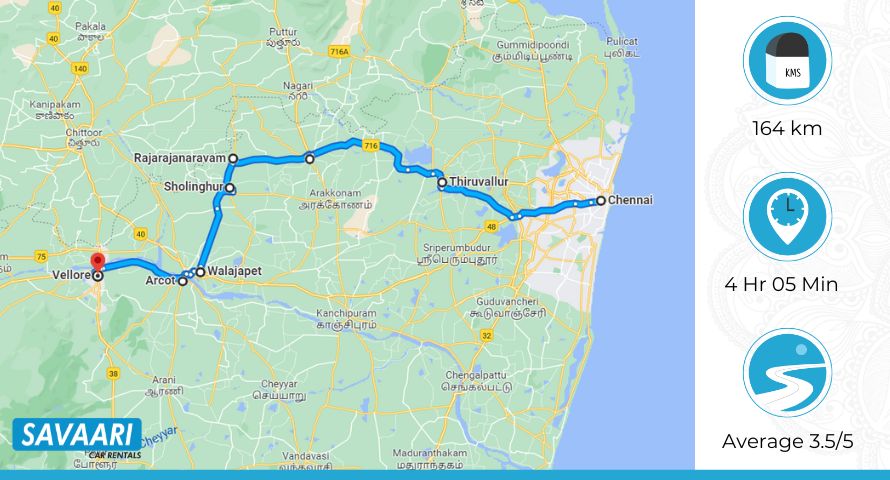 Chennai to Vellore via Kamarajar St. 