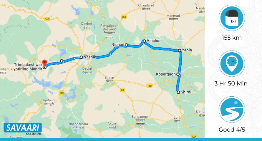 Shirdi to Trimbakeshwar via Aurangabad-Nashik Highway 