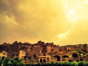 Golconda fort during sunset in Hyderabad. 