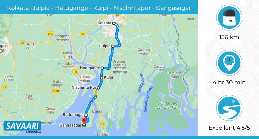 Kolkata to Gangasagar via NH12 & Rudranagar -Jibantala Road