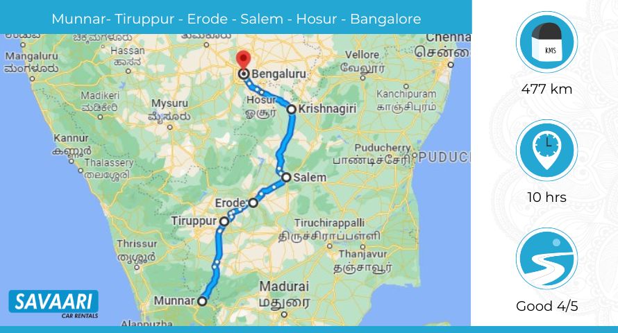 Munnar to Bangalore via NH 44 & NH 54
