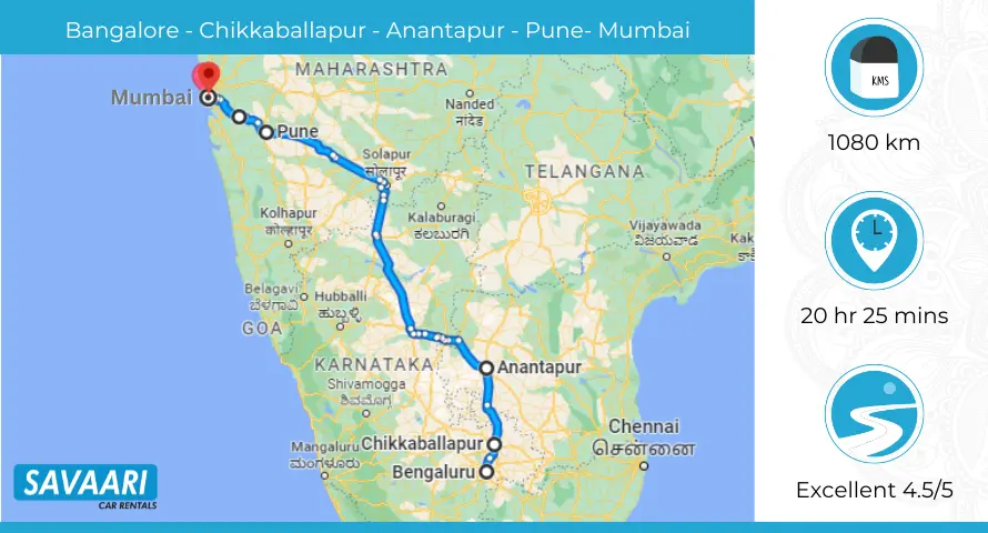 Bangalore to Mumbai  via Pune-Solapur road