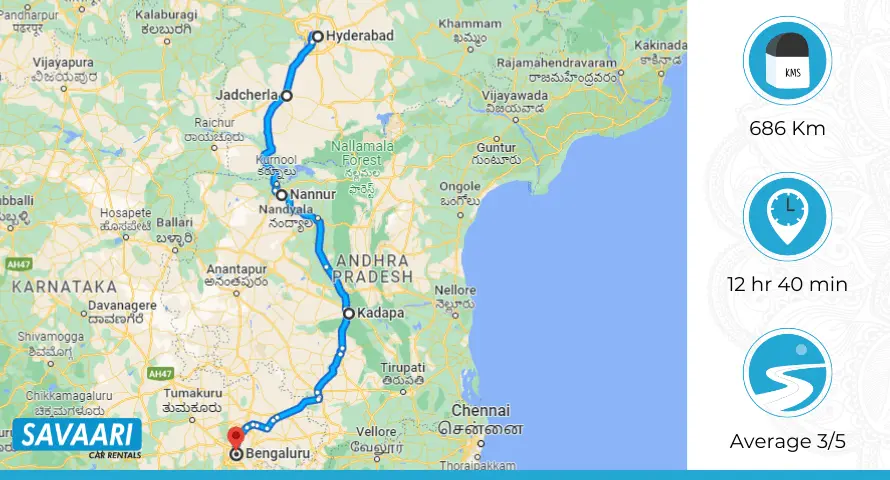 Hyderabad to Bangalore via NH 40 & 44