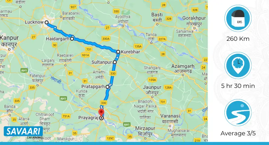 Lucknow to Prayagraj via Sultanpur