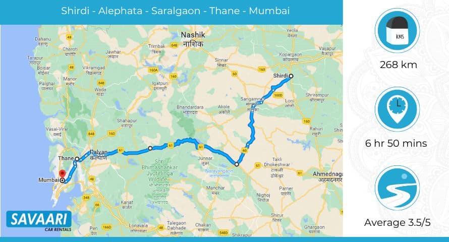 Shirdi to Mumbai via NH 61 Shirdi to Mumbai distance Via NH 61