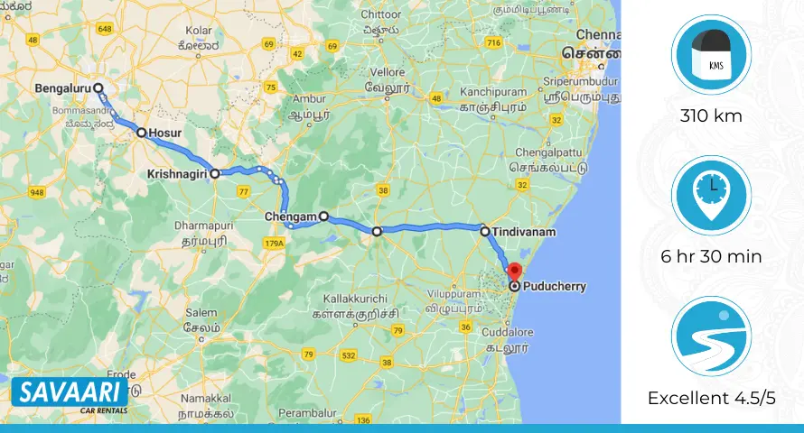 map from bangalore to pondicherry        <h3 class=