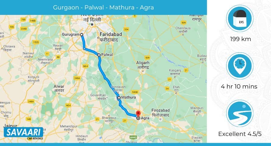 Gurgaon to Agra via NH19