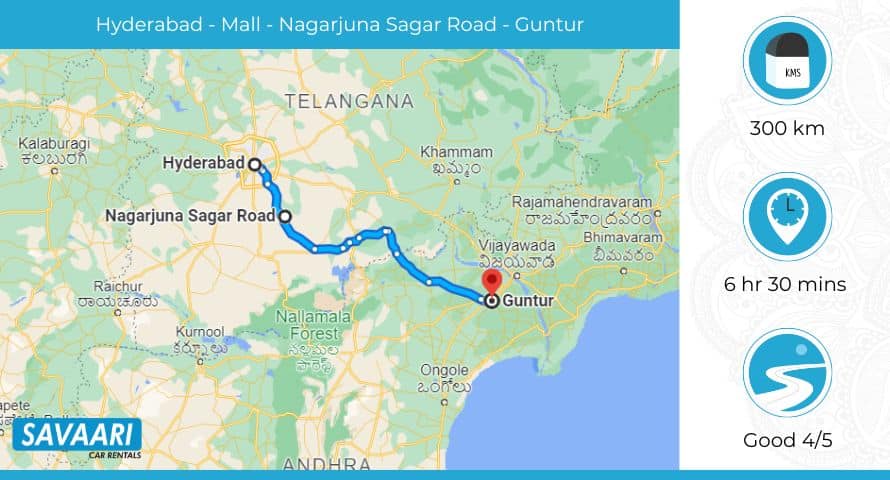 Hyderabad to Guntur via Nagarjuna Sagar Road