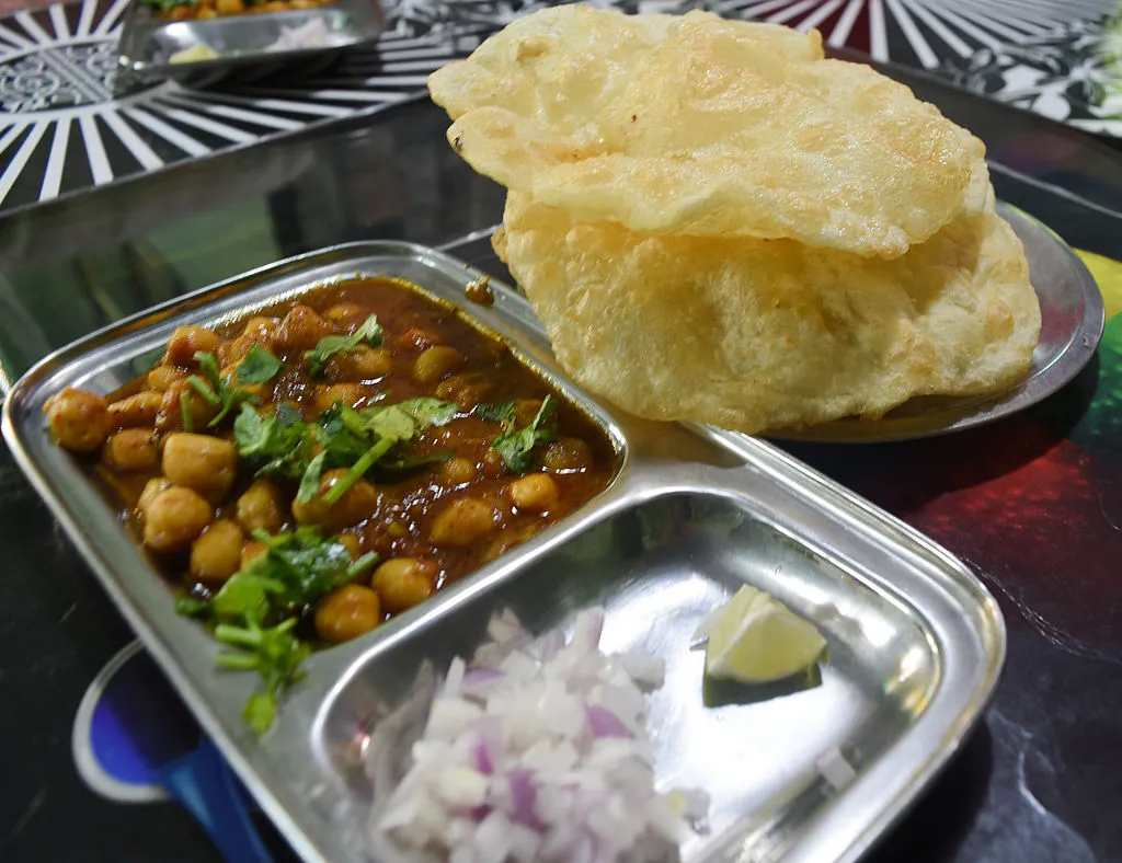 Spicy chole bhature in Delhi