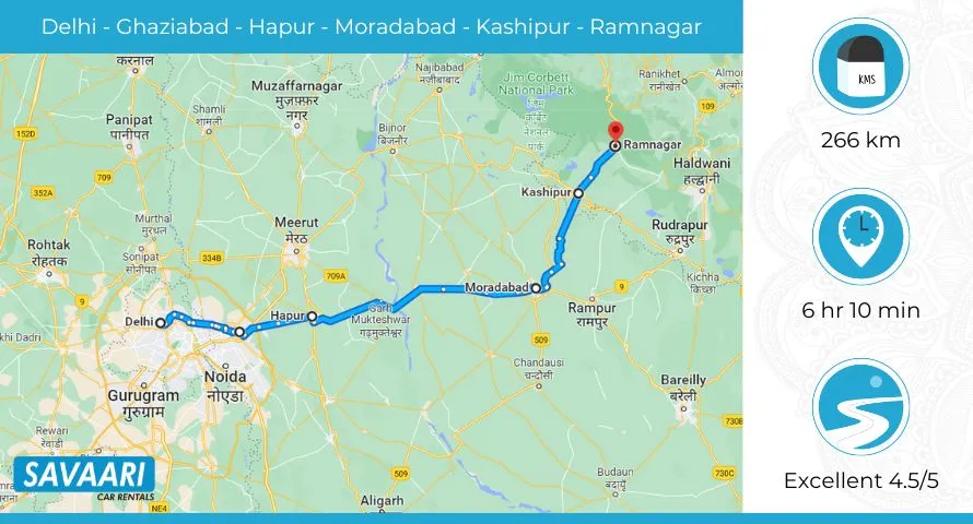 Delhi to Ramnagar via NH 9