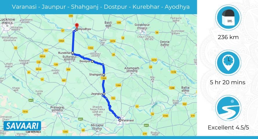 Varanasi to Ayodhya route 2